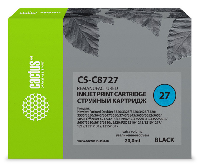 струйный Cactus 27 черный (20мл) для HP DJ 3320/3325/3420/3425/3520 струйный Cactus 27 черный (20мл) для HP DJ 3320/3325/3420/3425/3520