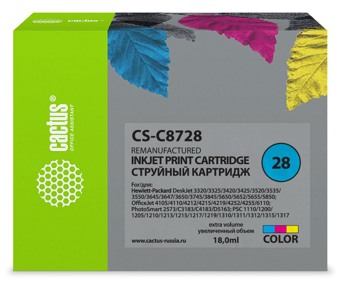 струйный Cactus 28 многоцветный (18мл) для HP DJ 3320/3325/3420/3425/3520 струйный Cactus 28 многоцветный (18мл) для HP DJ 3320/3325/3420/3425/3520