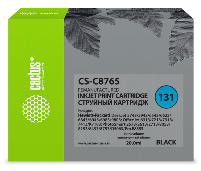струйный Cactus 131 черный (20мл) для HP DJ 5743/5943/6543/6623/6843/6943/6983/9803/7213/7313/7413/K7103/PS 2573/2613/2713/8053/8153/8453/8753/D5063/Pro B8353 струйный Cactus 131 черный (20мл) для HP DJ 5743/5943/6543/6623/6843/6943/6983/9803/7213/7313/7413/K7103/PS 2573/2613/2713/8053/8153/8453/8753/D5063/Pro B8353