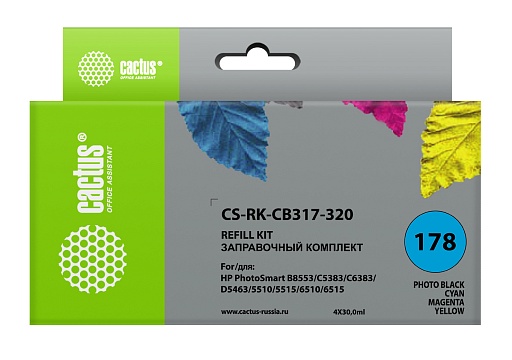 заправочный набор Cactus RK-CB317-320 многоцветный (4x120мл) для HP PS B8553/C5383/C6383/D5463/5510