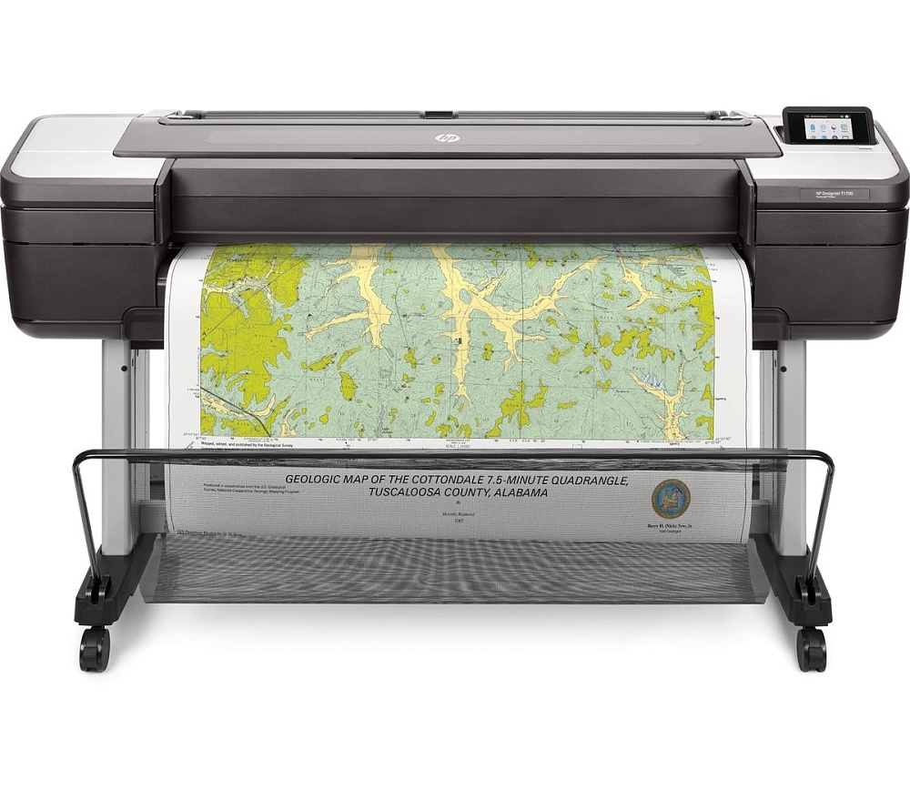 Широкоформатный принтер HP DesignJet T1700 (44",2400x1200dpi, 26spp(A1), 128Gb(virtual), HDD500Gb, host USB type-A/GigEth,stand,sheet feed,1 rollfeed,autocutteTouchScree (После ремонта, замена картриджей и печатной головки)
