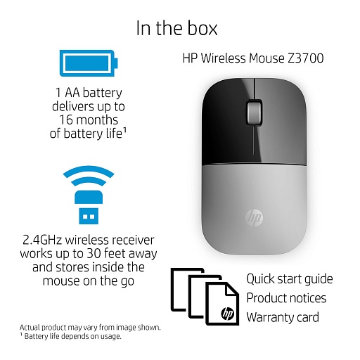 манипулятор HP Z3700 Wireless Mouse - Silver cons