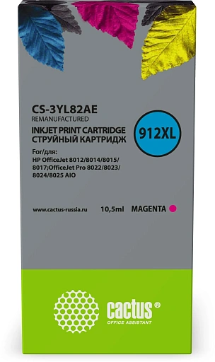 струйный Cactus 912XL пурпурный (10.5мл) для HP OfficeJet 8012/8014/8015/8017;OfficeJet Pro 8022/8023/8024/8025 AIO