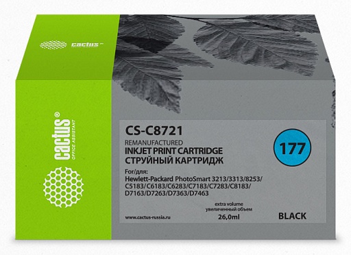 струйный Cactus 177 черный (26мл) для HP PS 3213/3313/8253/C5183/C6183/C6283/C7183/C7283/C8183/D7163/D7263/D7363/D7463