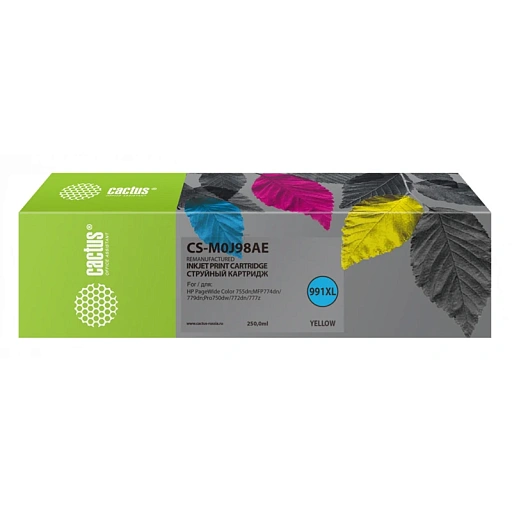струйный Cactus 991XL желтый (250 мл.) для HP PW 755dn/MFP774dn/779dn/Pro750dw/772dn