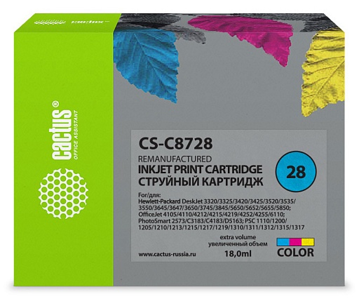 струйный Cactus 28 многоцветный (18мл) для HP DJ 3320/3325/3420/3425/3520