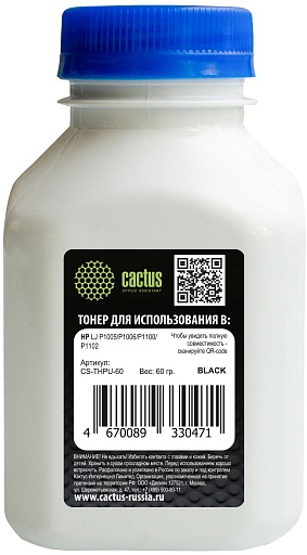 тонер Cactus THPU-60 черный (60гр.) для принтера HP LJ P1005, P1006, P1100, P1102