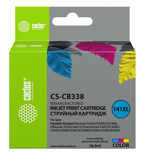 струйный Cactus 141XL многоцветный (18мл) для HP DJ D4263/D4363/D5360/DJ J5783/J6413/PS C4273/C4283/C4343/C4383/C4473/C4483/C4583/C5283/D5363