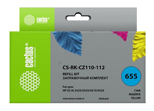 заправочный набор Cactus CZ110-112 многоцветный (3x90мл) для HP DJ IA 3525/5525/4515/4525