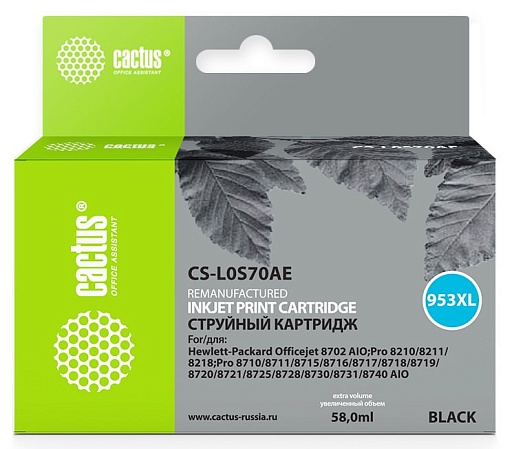 струйный Cactus 953XL черный (56мл) для HP OJ Pro 7740/8210/8218/8710/8715