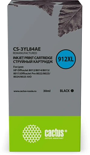 струйный Cactus 912XL черный (30мл) для HP OfficeJet 8012/8014/8015/8017;OfficeJet Pro 8022/8023/8024/8025 AIO