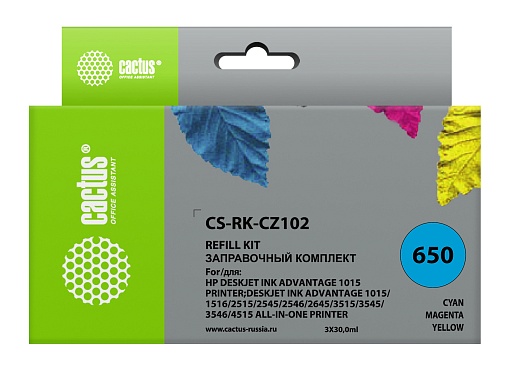 заправочный набор Cactus RK-CZ102 многоцветный (3x30мл) для HP DJ 2515/3515