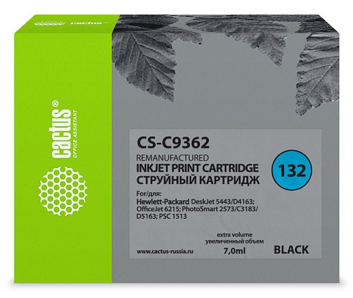 струйный Cactus 132 черный (7мл) для HP DJ 5443/D4163/DJ 6215/PS 2573/C3183/D5163/PSC 1513