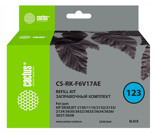заправочный набор Cactus RK-F6V17AE черный (2x60мл) для HP DJ 1110/1111/1112/2130/2131