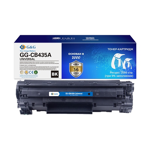лазерный G&G 435A UNIVERSAL черный (2000стр.) для HP P1005/1006/1505/M1120/М1522/P1102/1214/M1132/1212nf/1217nfw/1218nfs/P1560/1566/1606/M1536dnf Canon MF3010/4410/4412/4420n/ D520/530/550/MF4450/4452/4550d/4570/4770n/4880dw/4890dw/LBP-6000/