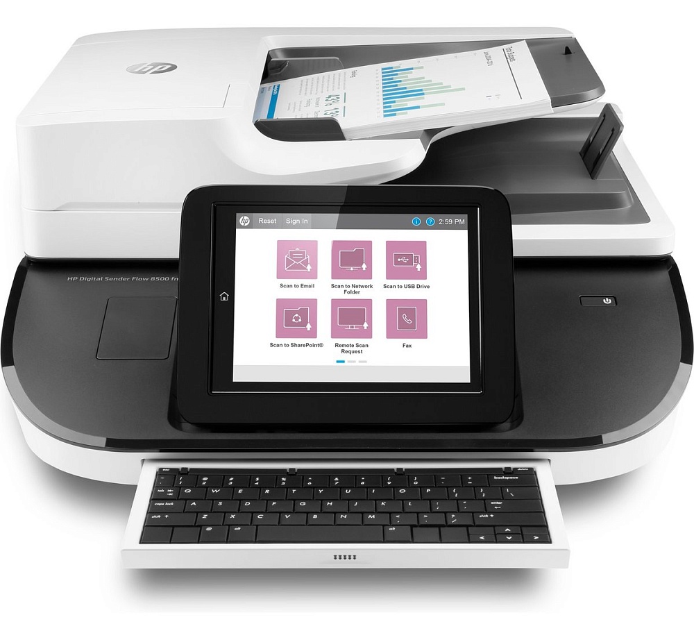 Сканер HP Digital Sender Flow 8500 fn2 Document Capture Workstation (A4,100ppm,600x600 dpi,24 bit, USB, LAN, ADF 150 sheets, Duplex, repl.L2719A) (после ремонта, замена головной платы)