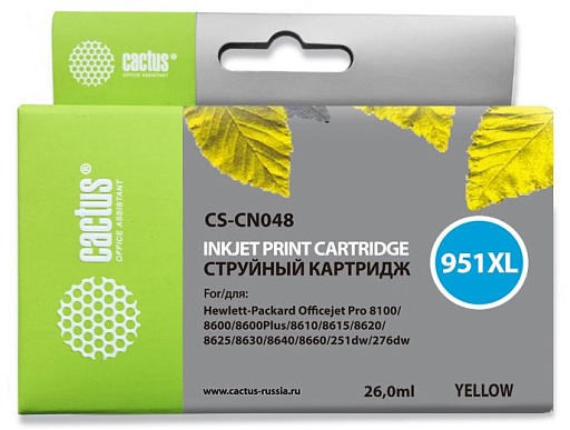 струйный Cactus 951XL желтый (26мл) для HP DJ Pro 8100/8600