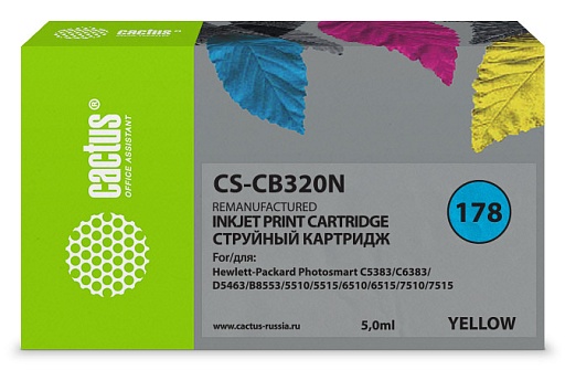 струйный Cactus CS-CB320N(CS-CB320) 178 желтый (5мл) для HP PS B8553/C5383/C6383/D5463/5510
